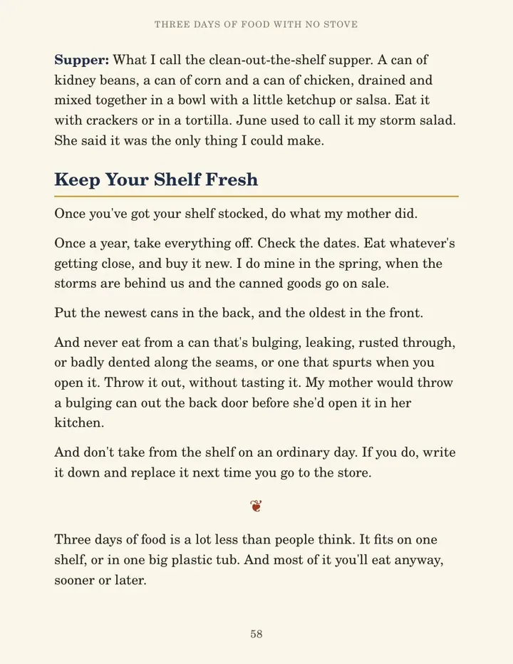 Page 58: no-stove meals, continued